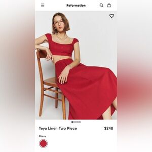 NWOT Reformation Teya Linen Two Piece in red size 6